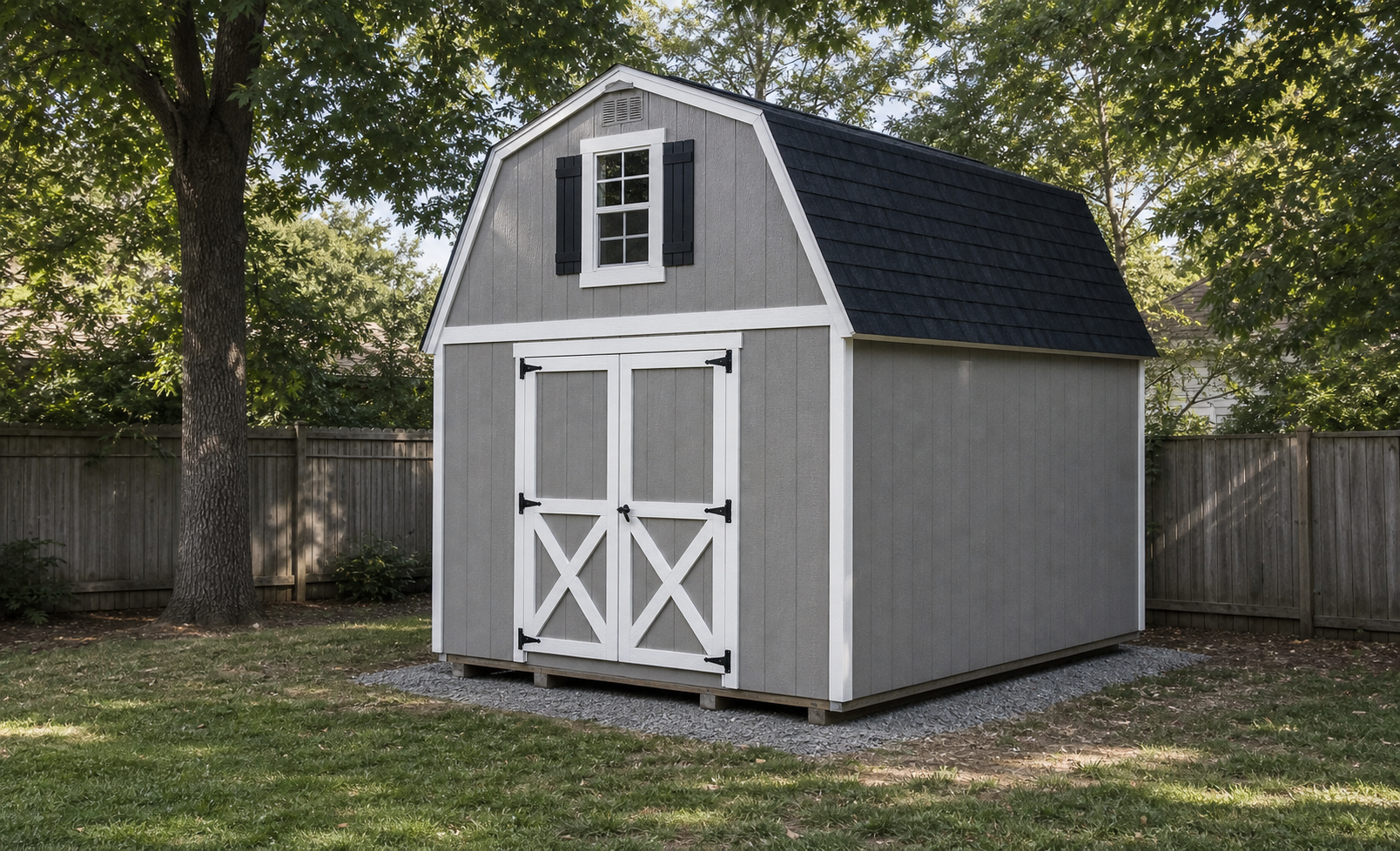 One custom lofted barn shed in a modest Greensboro backyard